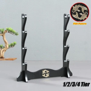 Japanese Samurai Sword Katana Holder Stand Assembly Rack Fish Pattern 1~4 Tier - Picture 1 of 10
