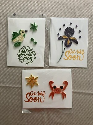 Greeting Cards, Lot Of 3, Paper Quilling Get Well Cards, Blank Inside W/envelop - Image 1 of 4