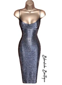 Karen Millen Size UK 12 RARE VINTAGE BODCON GREY SILVER SHIMMER WIGGLE DRESS - Picture 1 of 8