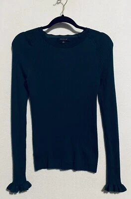 Suéter Ann Taylor Mujer Mediano Cazador Verde Lana Merino Festoneado Volantes Puño Foto 1 de 4