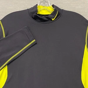 Nike Pro Combat Hyperwarm Shirt Men Large Dark Gray Yellow Fitted DRI-FIT - Picture 1 of 16