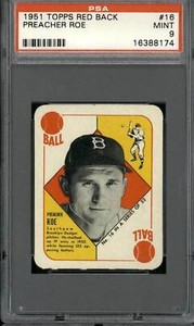 1951 Topps Red Back #16 Preacher Roe - PSA 9