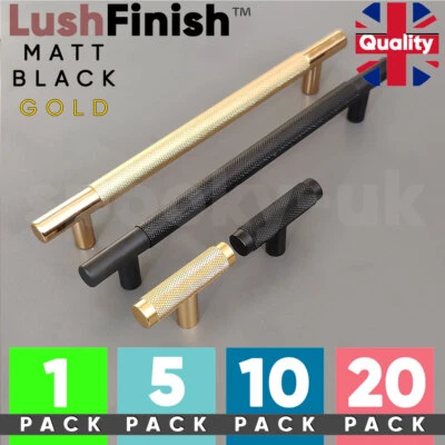 Knurled TBar Kitchen Cupboard Cabinet T-Bar Door Handle Handles Black Rose Gold - Image 1 of 4