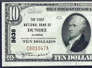 🇺🇸 IL 1929 $10 ♚♚DUNDEE,ILLINOIS♚♚ PMG CHOICE UNCIRCULATED 64 BEST KNOWN! - Picture 1 of 3