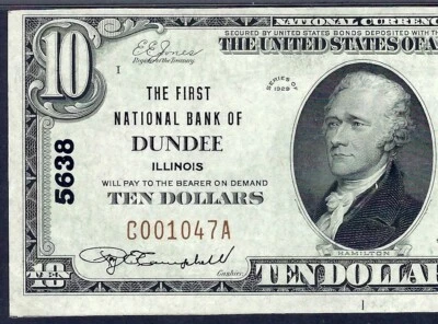🇺🇸 IL 1929 $10 ♚♚DUNDEE,ILLINOIS♚♚ PMG CHOICE UNCIRCULATED 64  BEST KNOWN! - Image 1 of 3