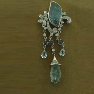 20 kt Aquamarin Diamant blauer Saphir floral Ohrhänger 18 K Weißgold - Bild 1 von 3