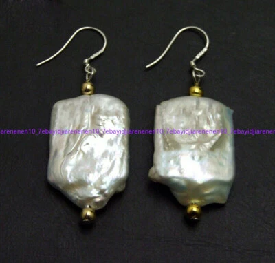 Nuevos Pendientes Colgantes Gancho Plata Perla Agua Dulce Natural Blanco Rectángulo 15x20mm Foto 1 de 4