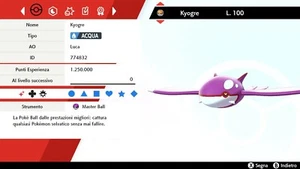 Kyogre Ultra Shiny 6 IV BR + Masterball Pokemon Sword Shield Pokemon Spada Scudo - Picture 1 of 3