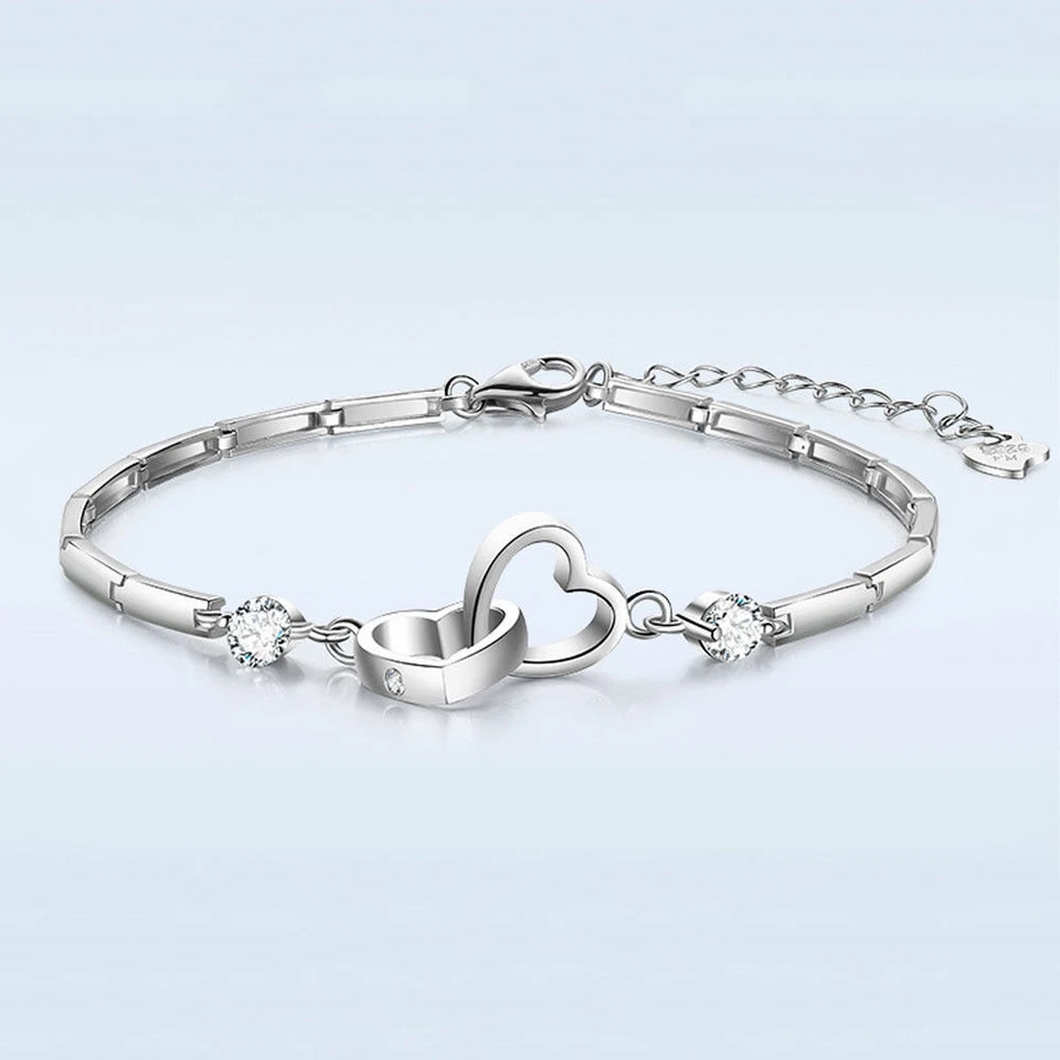 Armband Band Armkette Silber Herz Heart Filigran Boho Doppel Edel Damen Süß - Bild 1 von 4