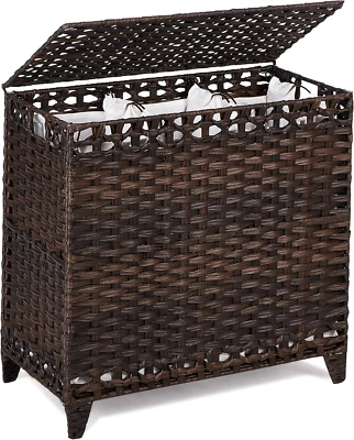 Laundry Hamper with 3 Removable Liner Bags; 132L Handwoven Rattan Laundry Basket - Image 1 of 4