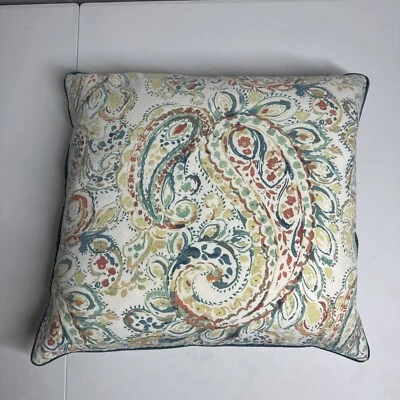 Винтажная двухсторонняя подушка на молнии 18x18 богемное перо пейсли - Изображение 1 из 4