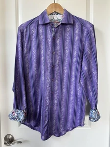 Robert Graham Dress Shirt Mens Medium Purple Embroidered Button Down Classic Fit - Picture 1 of 10
