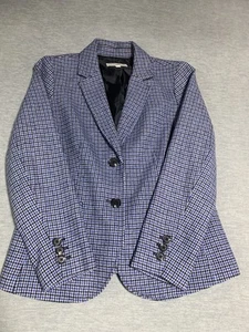 Talbots Blazer Womens 6 Petite Aberdeen Blue Houndstooth Wool Jacket Office - Picture 1 of 11