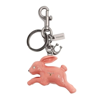 Nuevo con etiquetas Bolso Coach Bunny Conejo Dije Llavero Plateado/Coral Rosa CBH21 Foto 1 de 4
