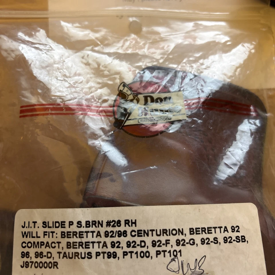 Don Hume Jit 滑动枪套 OWB #26 右握棕色皮革适用于 Beretta 92/96,其他 — 第 1/4 张图片