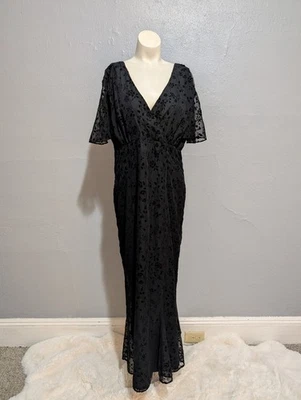 Vestido Negro Vintage Whimsigoth 14 Flores Terciopelo Maxi Hada Gótica Años 90 Y2K Foto 1 de 4