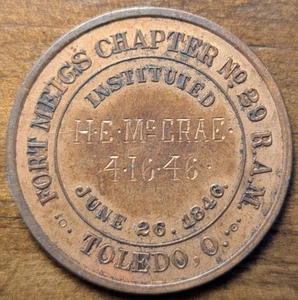 Toledo, Ohio OH Fort Meigs Capítulo H. E. McCrae Moneda Masónica de Un Centavo Ficha - Imagen 1 de 4