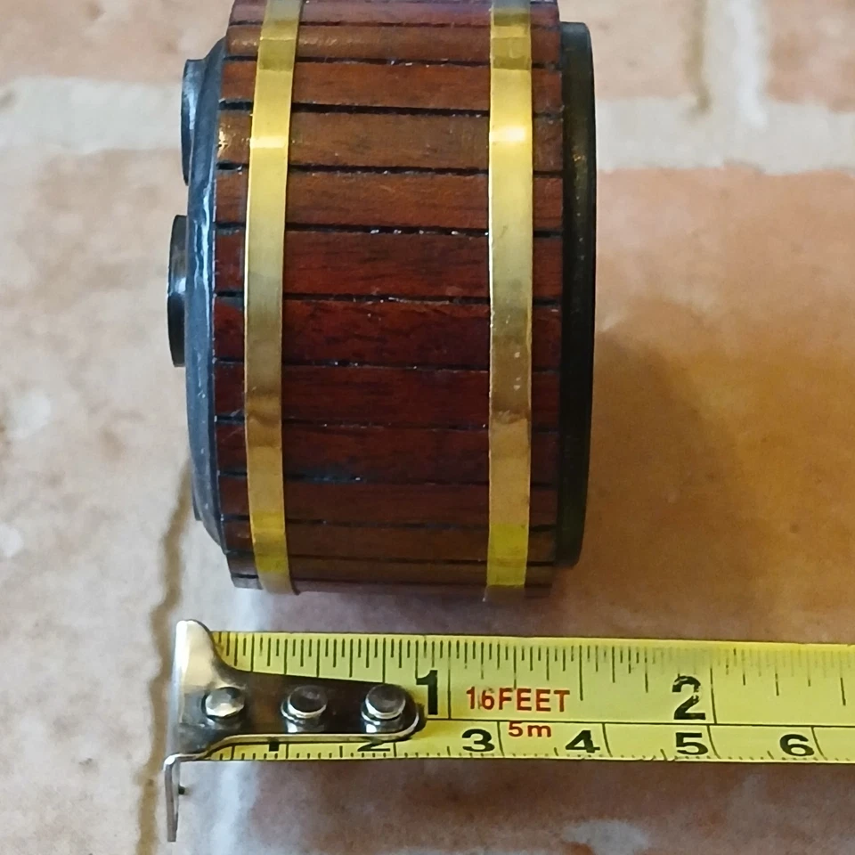 LIVE STEAM BOILER VERTICAL WOOD CLAD BRASS BANDED 1/4 x 40 this INLET / OUTLET - Image 1 of 4