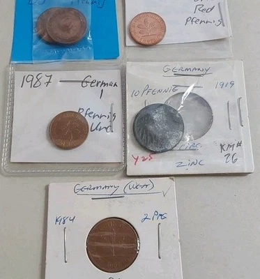 Paquete de monedas alemanas de 4 décadas Primera Guerra Mundial zinc Alemania Occidental 1 5 10 peniques envío gratuito  Foto 1 de 4