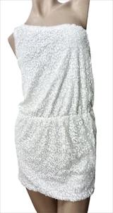 NUEVO CON ETIQUETAS $138 MAX & CLEO VESTIDO X-PEQUEÑO Blanco Lentejuelas Un Hombro Elastizado Tirón - Imagen 1 de 10