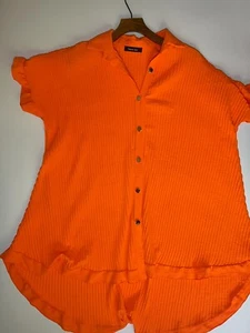 Venessa Nucci Orange Chiffon Shirt Blouse XL Collared Button Down Womens Summer - Picture 1 of 10