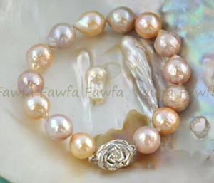 8-12mm Natural Pink Lavebder South Sea Baroque Edison Pearl Bracelet 7.5'' - Picture 1 of 5