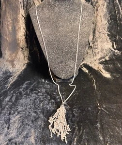 LOFT ANN TAYLOR necklace silvertone metal chain tassel pendant vintage style - Picture 1 of 4