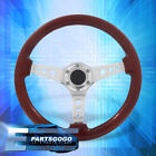 Universal JDM 14" 350mm Dark Brown Wood Chrome Aluminum Deep Dish Steering Wheel