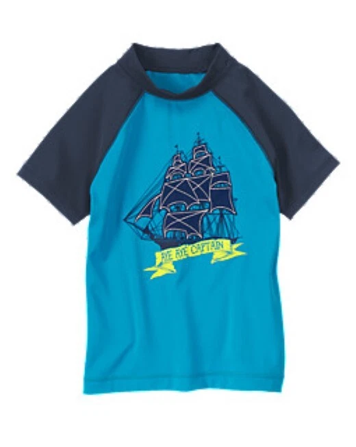 NUEVO CON ETIQUETAS Gymboree Barco Pirata Guardia contra Erupciones Camisa de Natación Top Rashguard UPF 50+ Niños 8 10 Foto 1 de 1