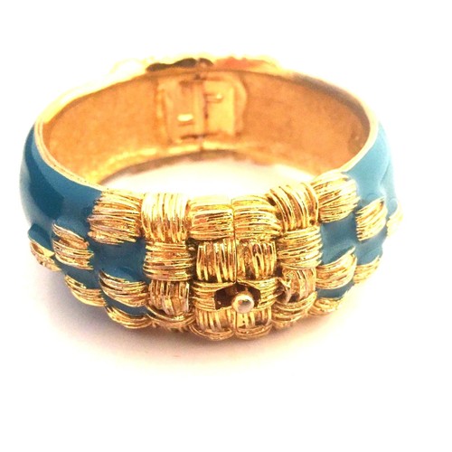 BALENCIAGA PARIS BRACELET HAUTE COUTURE VINTAGE COULEUR OR ET EMAIL TURQUOISE