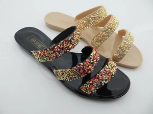 Jelly Sandal "CAMBRIDGE" Women's Slide Triple-Strap Glitter Flake - Ann More - Picture 1 of 7