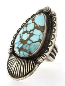 8.75 - Natural #8 Turquoise Teardrop Statement Ring By Calvin Martinez - Picture 1 of 5