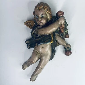"Estatuilla de pared de ángel querubín de cerámica bisque vintage 1966 pintada a mano Adell 9,5""" - Imagen 1 de 7