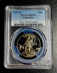 1992 -D MS70 Columbus Commemorative Half Dollar PCGS Blue Label - Picture 1 of 2