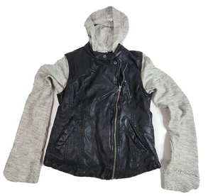 Abercrombie Kids Girls Faux Black Leather Jacket XL (16)  sweater hood sleeves  - Picture 1 of 12