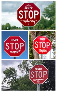 Never Stop Exploring Asking Moving Learning Sticker for Stop Road Traffic Sign - Bild 1 von 17