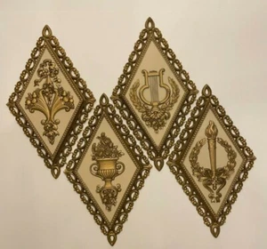 Vintage Homco Hollywood Regency Ornate Gold Diamond Wall Plaques Set Of 4 1971 - Picture 1 of 12