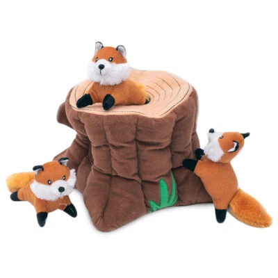 Zippy Paws Zippy Burrow Interactive Dog Toy - Fox Stump + 3 Foxes - Image 1 of 3
