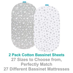 Bassinet Fitted Sheets 100% Jersey Knit Cotton Sheets 2 Pack Multi-size Gray - Picture 1 of 40