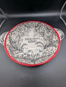 Molly Hatch Anthropologie Red Black Swirl White Serving Dish Bowl Something Good - Picture 1 of 3