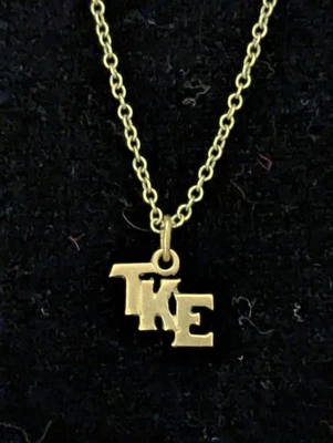 Vtg 60s Tau Kappa Epsilon "TKE" Fraternity Gold Toned Sweetheart Charm Necklace  - Image 1 of 4