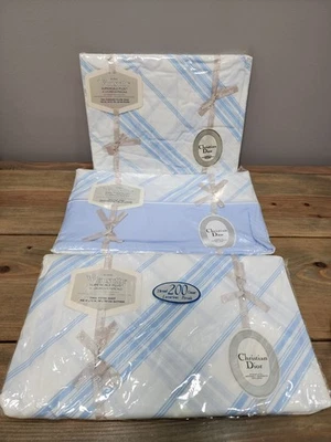 Vintage Christian Dior Wamsutta Supercale Plus Blue Twin Flat Fitted Sheets PC - Image 1 of 4