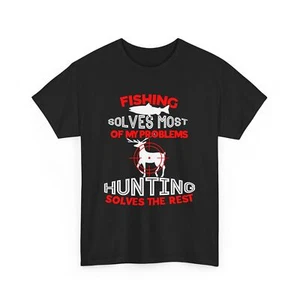Funny Fishing And Hunting Cool Humor Hunter T-Shirt - Picture 1 of 15