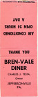 Jeffersonville Pennsylvania Bren-Vale Diner Vintage Matchbook Cover