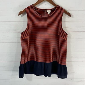 J. Crew Womens Striped Ruffle Hem Tank Top Sz M Red Blue Back Keyhole Cotton Bld - Picture 1 of 11