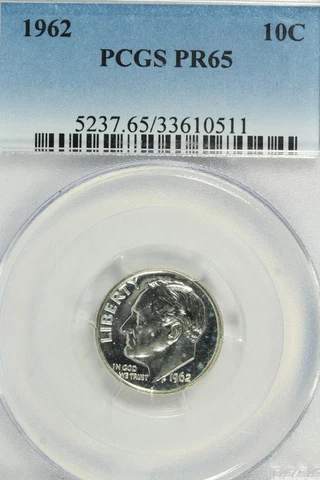 1962 Roosevelt Dime : PCGS PR65 Cover