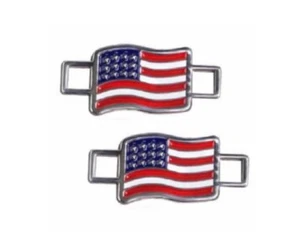 ONE PAIR OF RED WING SHOES AMERICAN FLAG BOOT LACE SHOE KEEPER CHARMS USA - Picture 1 of 4