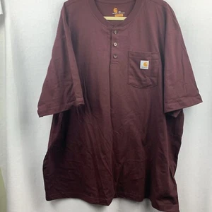 CARHARTT MEN'S  2XL LONG SLEEVE ORIGINAL FIT HENLEY POCKET LOGO MAROON BURGUNDY - Picture 1 of 6