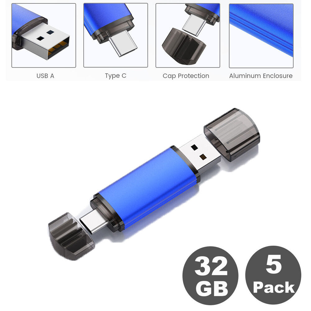 5PCS 32GB Type C Flash Drive 2 in 1 USB 2.0 USB C OTG Memory Stick for Backup