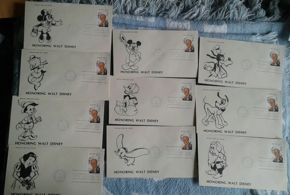 Scott #1355 Walt Disney set of 10 different Matters Forgery  (fake) very scarce  - Image 1 of 1